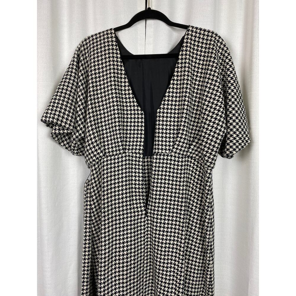 Zara Black&White Houndstooth Balloon Sleeve Blogger Favorite Midi Dress Sz.L - Picture 13 of 16